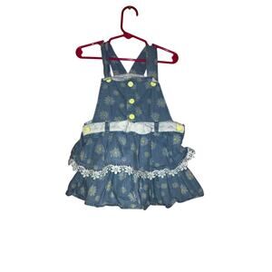 No Brand Dainty Daisy Floral Overall Denim Style Dress Size 3T